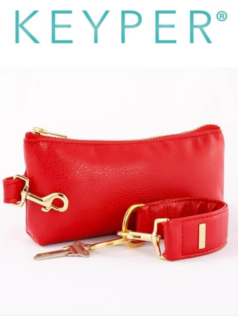 KEYPER Luxe Red Vegan Leather 2- Piece Wristlet Set with Gold Hardware